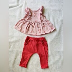 Carter's Baby Girl Outfit 6-9 M Set Of 2 T Shirt Pants Pink Red Easter Bunny